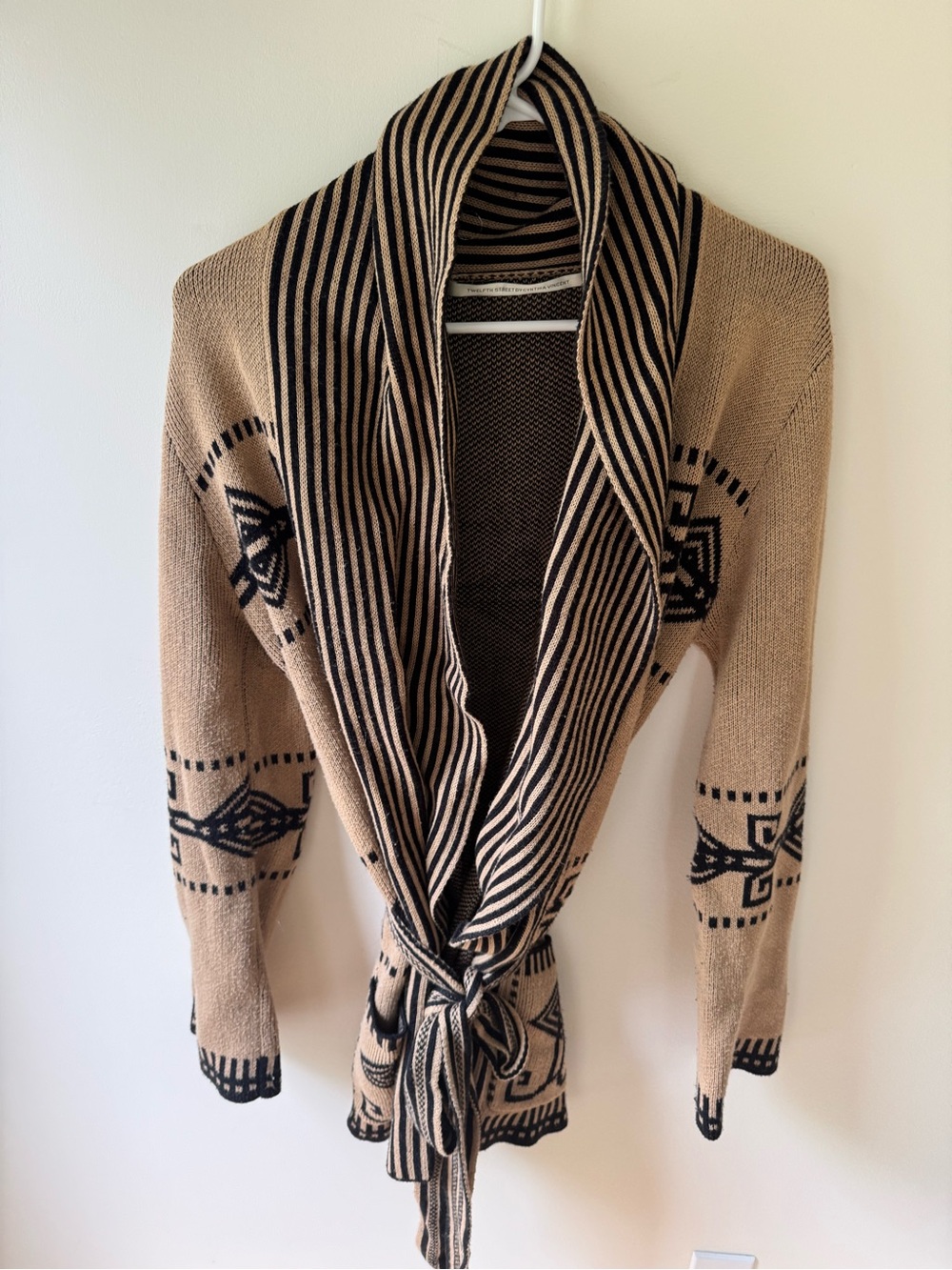12th St by Cynthia Vincent belted cardigan cotton cashmere sweater small